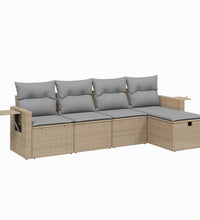 5-tlg. Garten-Sofagarnitur mit Kissen Beige Poly Rattan