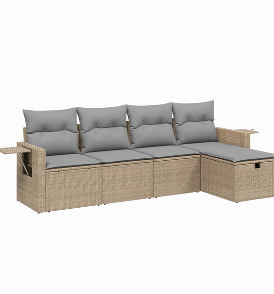 5-tlg. Garten-Sofagarnitur mit Kissen Beige Poly Rattan