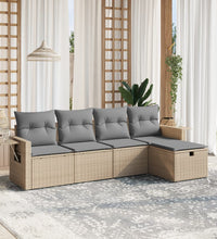 5-tlg. Garten-Sofagarnitur mit Kissen Beige Poly Rattan
