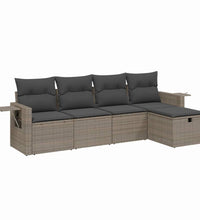 5-tlg. Garten-Sofagarnitur mit Kissen Grau Poly Rattan