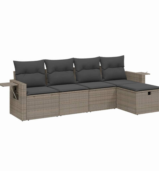 5-tlg. Garten-Sofagarnitur mit Kissen Grau Poly Rattan
