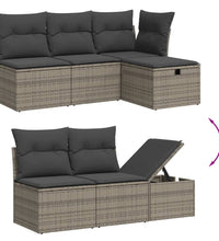 5-tlg. Garten-Sofagarnitur mit Kissen Grau Poly Rattan