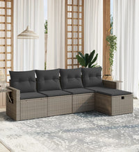 5-tlg. Garten-Sofagarnitur mit Kissen Grau Poly Rattan