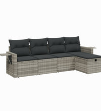 5-tlg. Garten-Sofagarnitur mit Kissen Hellgrau Poly Rattan