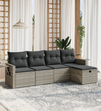 5-tlg. Garten-Sofagarnitur mit Kissen Hellgrau Poly Rattan