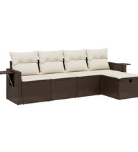 5-tlg. Garten-Sofagarnitur mit Kissen Braun Poly Rattan