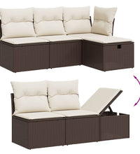 5-tlg. Garten-Sofagarnitur mit Kissen Braun Poly Rattan