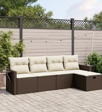 5-tlg. Garten-Sofagarnitur mit Kissen Braun Poly Rattan
