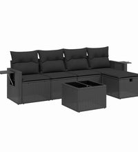 6-tlg. Garten-Sofagarnitur mit Kissen Schwarz Poly Rattan