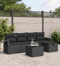 6-tlg. Garten-Sofagarnitur mit Kissen Schwarz Poly Rattan