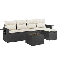 6-tlg. Garten-Sofagarnitur mit Kissen Schwarz Poly Rattan