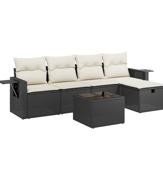 6-tlg. Garten-Sofagarnitur mit Kissen Schwarz Poly Rattan