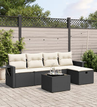 6-tlg. Garten-Sofagarnitur mit Kissen Schwarz Poly Rattan