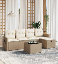 6-tlg. Garten-Sofagarnitur mit Kissen Beige Poly Rattan