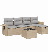 6-tlg. Garten-Sofagarnitur mit Kissen Beige Poly Rattan