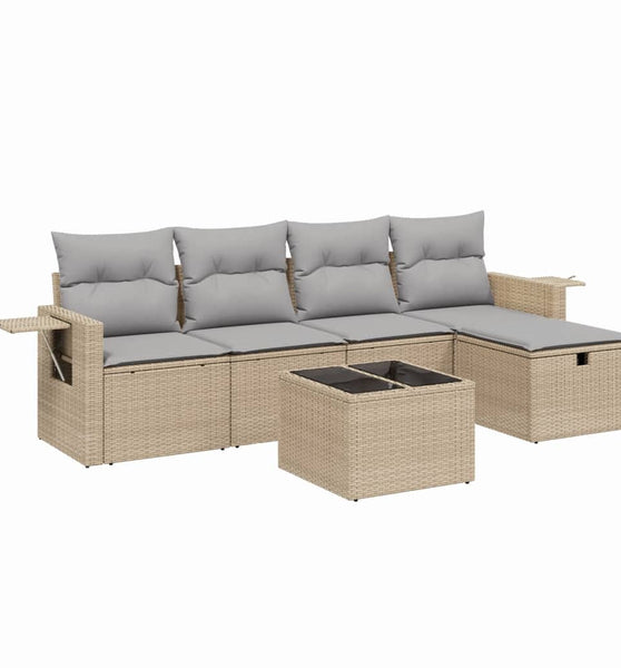 6-tlg. Garten-Sofagarnitur mit Kissen Beige Poly Rattan
