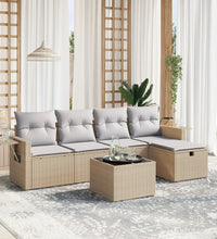 6-tlg. Garten-Sofagarnitur mit Kissen Beige Poly Rattan