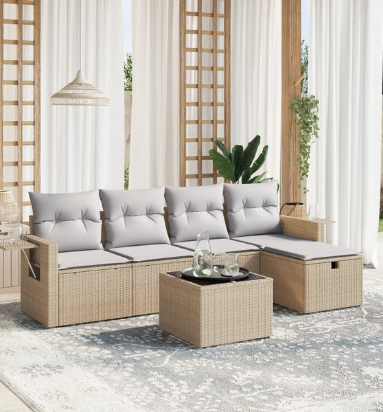 6-tlg. Garten-Sofagarnitur mit Kissen Beige Poly Rattan