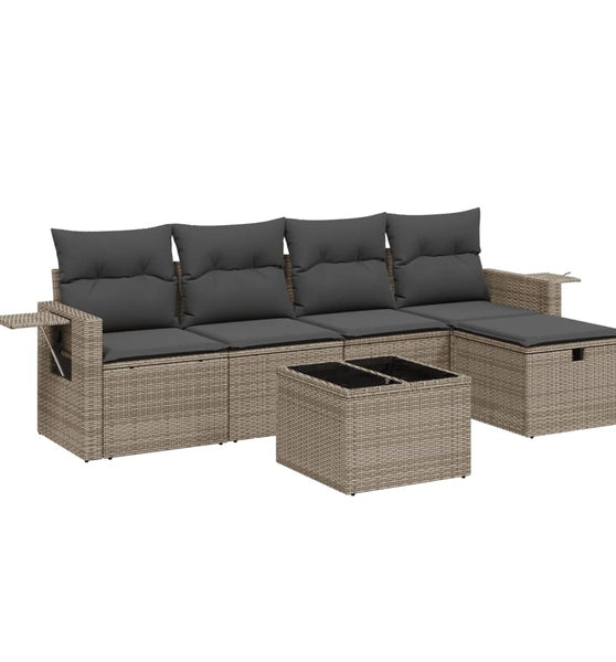 6-tlg. Garten-Sofagarnitur mit Kissen Grau Poly Rattan