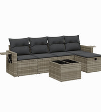 6-tlg. Garten-Sofagarnitur mit Kissen Hellgrau Poly Rattan