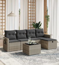 6-tlg. Garten-Sofagarnitur mit Kissen Hellgrau Poly Rattan