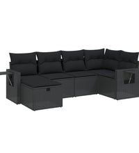 6-tlg. Garten-Sofagarnitur mit Kissen Schwarz Poly Rattan