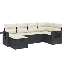 6-tlg. Garten-Sofagarnitur mit Kissen Schwarz Poly Rattan