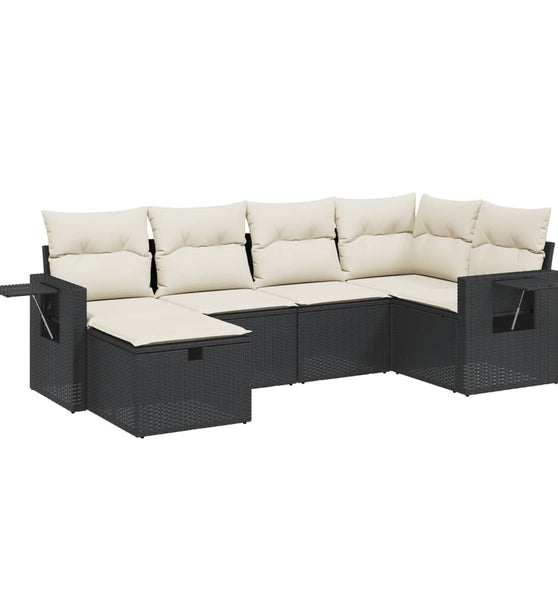 6-tlg. Garten-Sofagarnitur mit Kissen Schwarz Poly Rattan