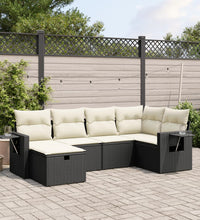 6-tlg. Garten-Sofagarnitur mit Kissen Schwarz Poly Rattan