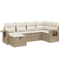 6-tlg. Garten-Sofagarnitur mit Kissen Beige Poly Rattan