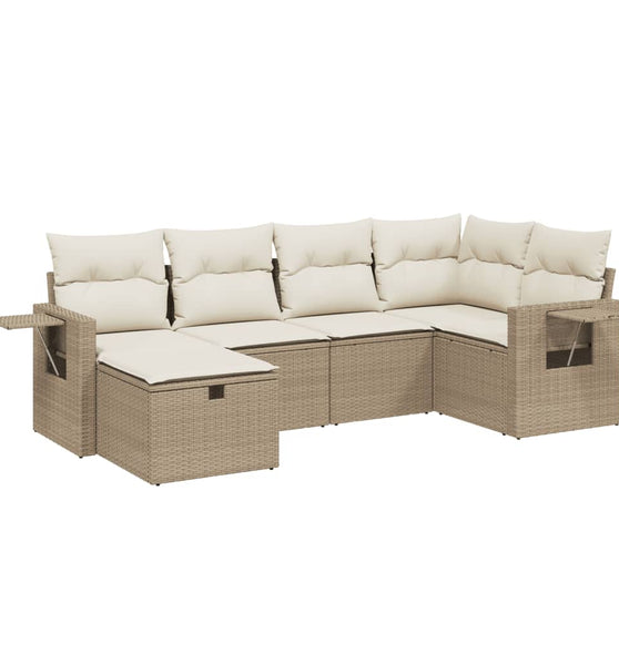 6-tlg. Garten-Sofagarnitur mit Kissen Beige Poly Rattan