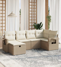6-tlg. Garten-Sofagarnitur mit Kissen Beige Poly Rattan