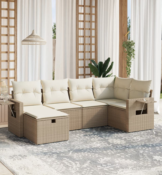6-tlg. Garten-Sofagarnitur mit Kissen Beige Poly Rattan