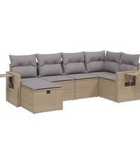 6-tlg. Garten-Sofagarnitur mit Kissen Beige Poly Rattan