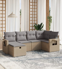 6-tlg. Garten-Sofagarnitur mit Kissen Beige Poly Rattan