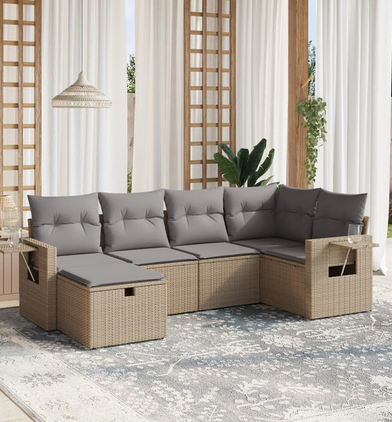 6-tlg. Garten-Sofagarnitur mit Kissen Beige Poly Rattan