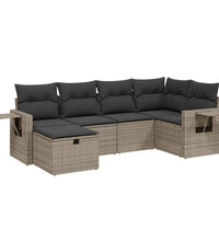 6-tlg. Garten-Sofagarnitur mit Kissen Grau Poly Rattan