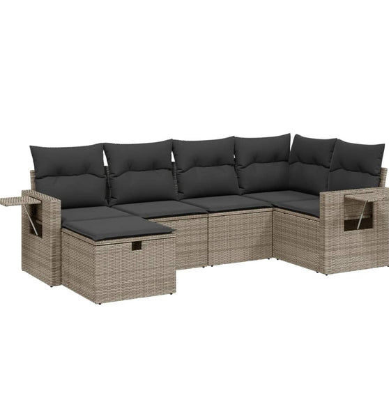 6-tlg. Garten-Sofagarnitur mit Kissen Grau Poly Rattan