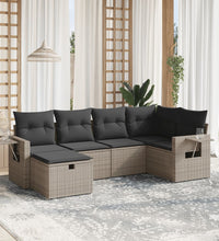 6-tlg. Garten-Sofagarnitur mit Kissen Grau Poly Rattan