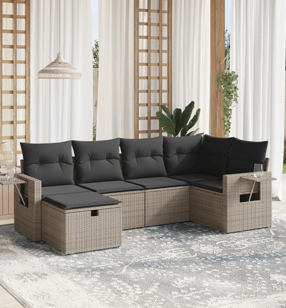 6-tlg. Garten-Sofagarnitur mit Kissen Grau Poly Rattan