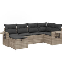 6-tlg. Garten-Sofagarnitur mit Kissen Hellgrau Poly Rattan