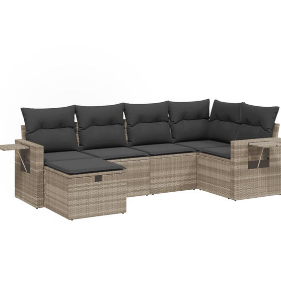 6-tlg. Garten-Sofagarnitur mit Kissen Hellgrau Poly Rattan