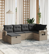 6-tlg. Garten-Sofagarnitur mit Kissen Hellgrau Poly Rattan