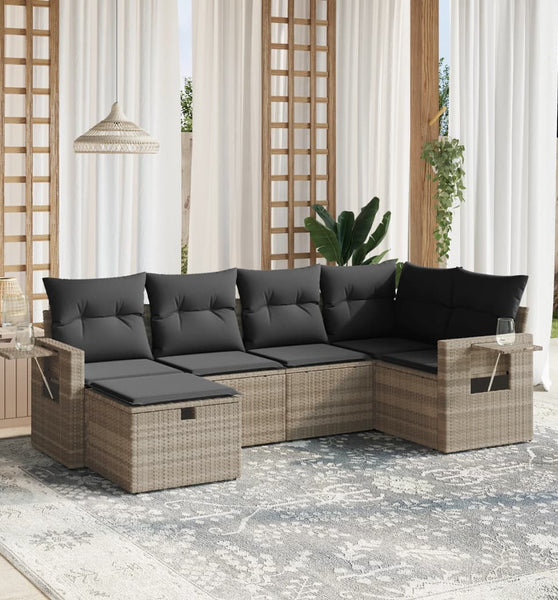 6-tlg. Garten-Sofagarnitur mit Kissen Hellgrau Poly Rattan
