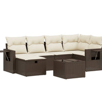 6-tlg. Garten-Sofagarnitur mit Kissen Braun Poly Rattan