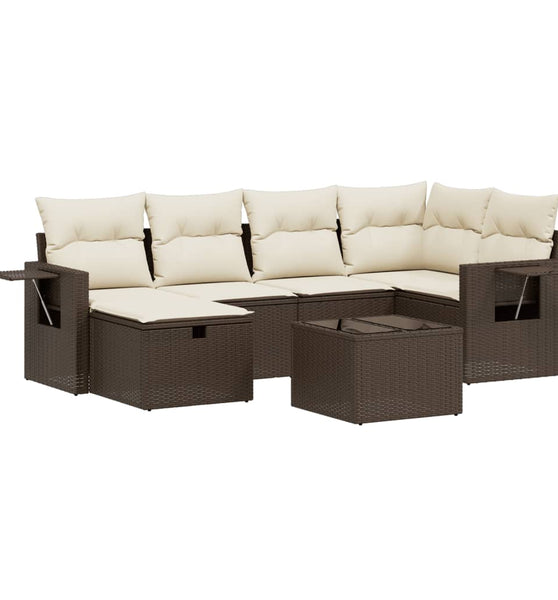 6-tlg. Garten-Sofagarnitur mit Kissen Braun Poly Rattan