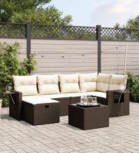 6-tlg. Garten-Sofagarnitur mit Kissen Braun Poly Rattan