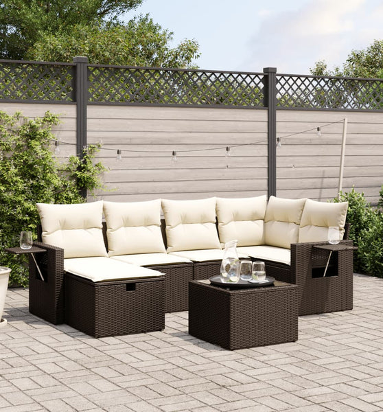 6-tlg. Garten-Sofagarnitur mit Kissen Braun Poly Rattan