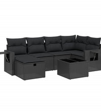 7-tlg. Garten-Sofagarnitur mit Kissen Schwarz Poly Rattan