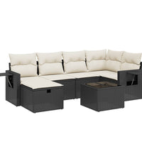 7-tlg. Garten-Sofagarnitur mit Kissen Schwarz Poly Rattan